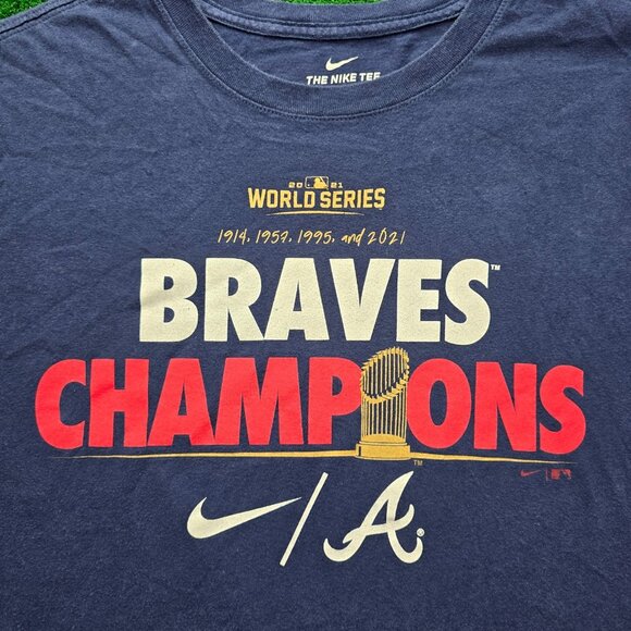 Atlanta Braves Tshirt Mens Large Blue Nike 2021 MLB World Series Champions - Picture 2 of 7